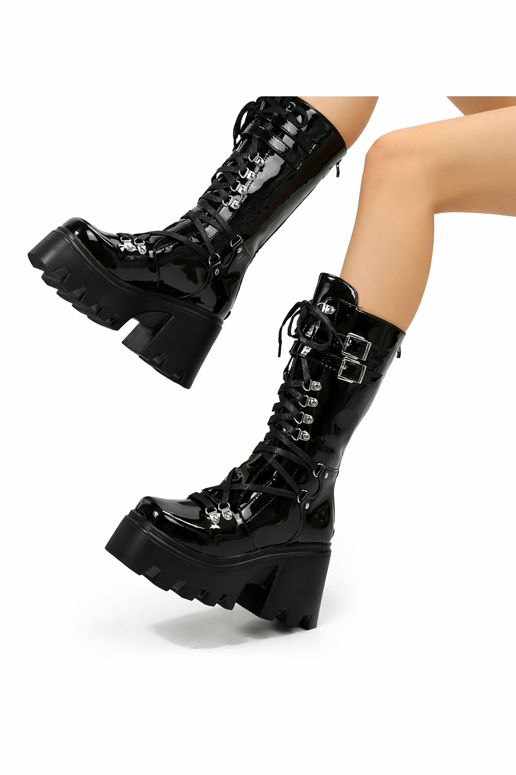 Patent Lace-Up Platform Boots