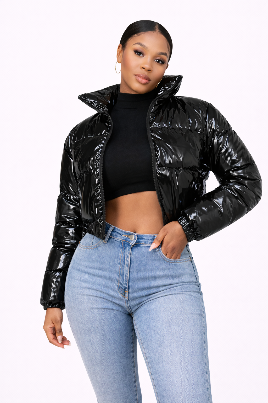 Faux Leather Bubble Puffer Jacket