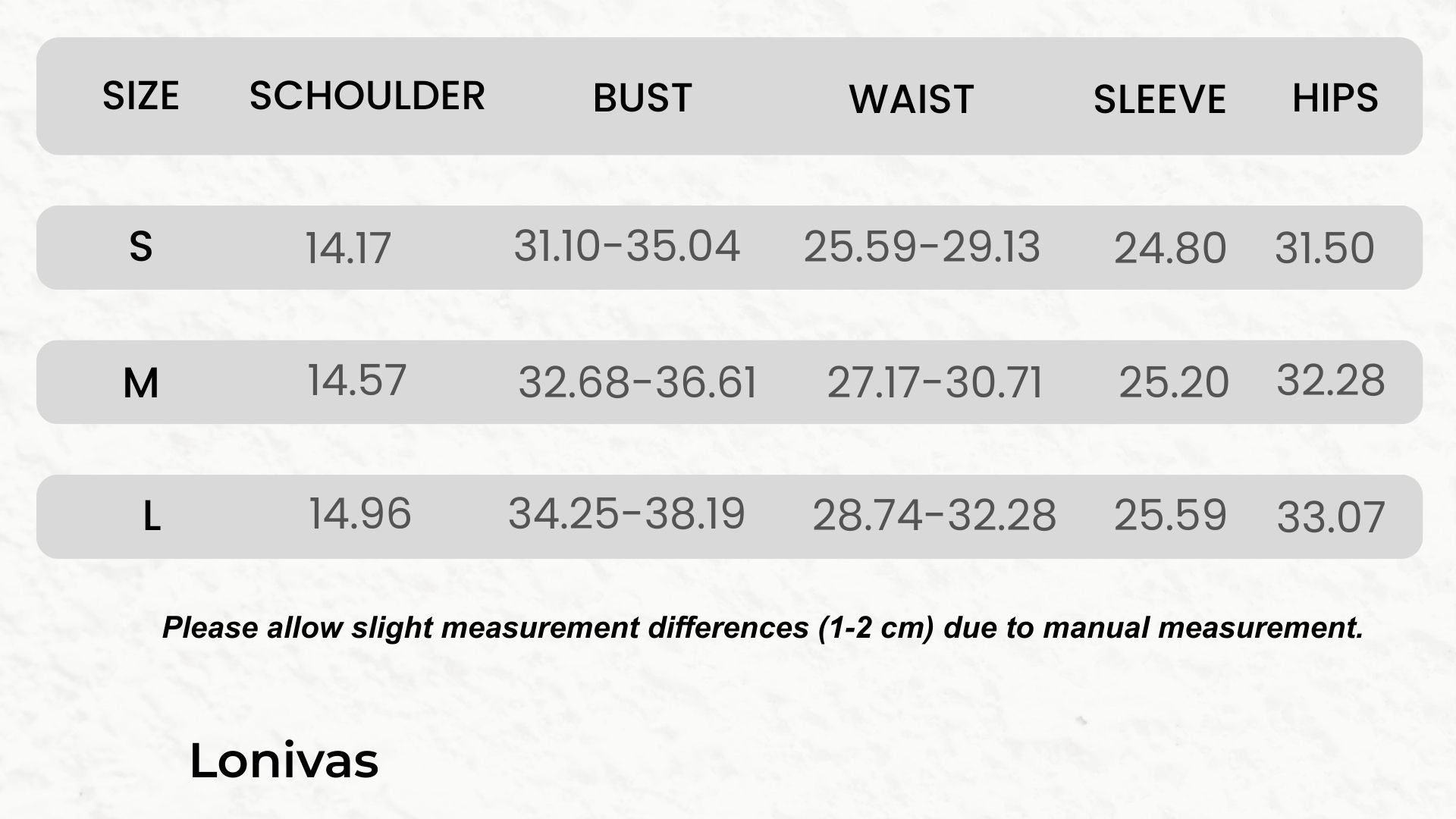SIZE GUIDE inches