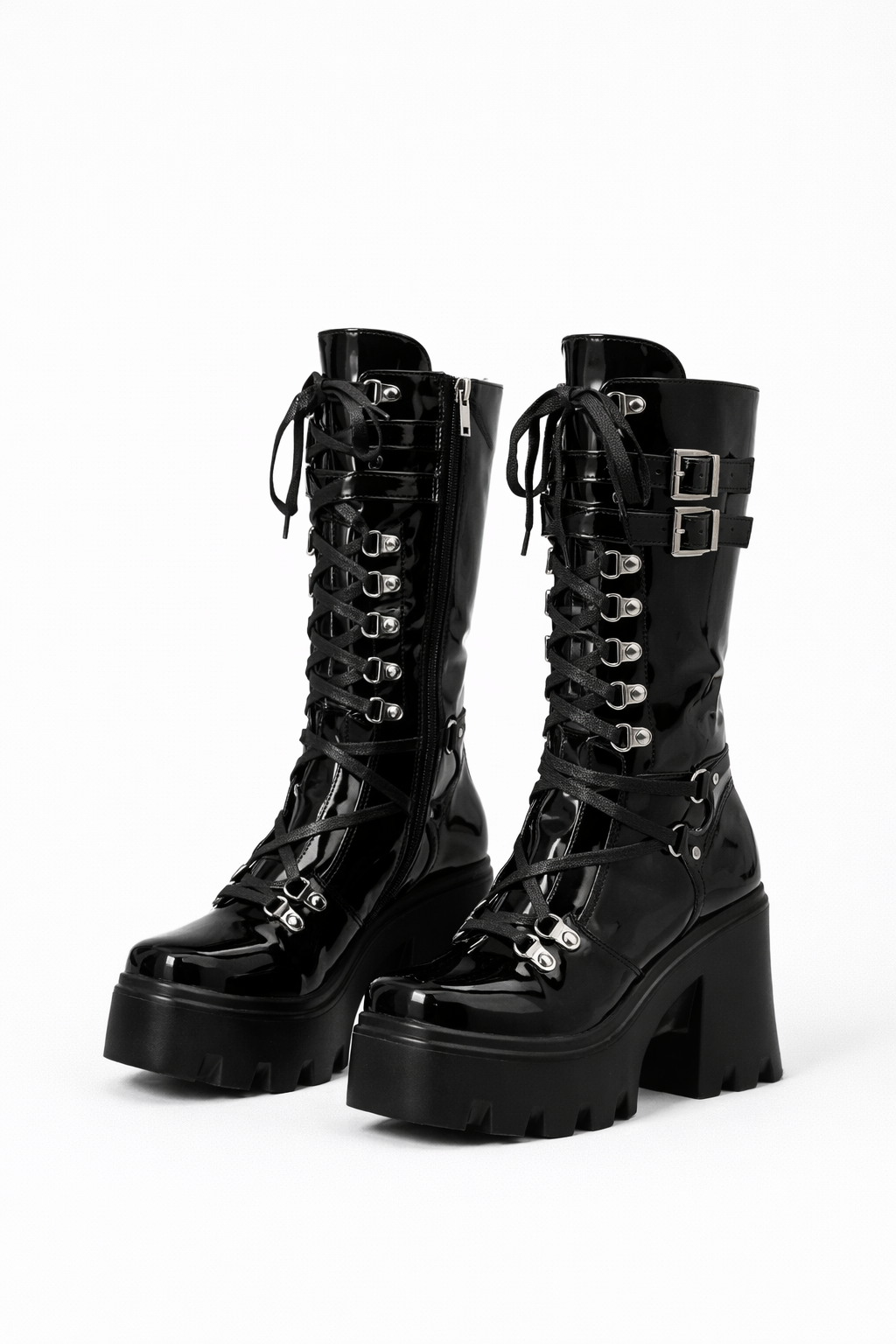 Patent Lace-Up Platform Boots