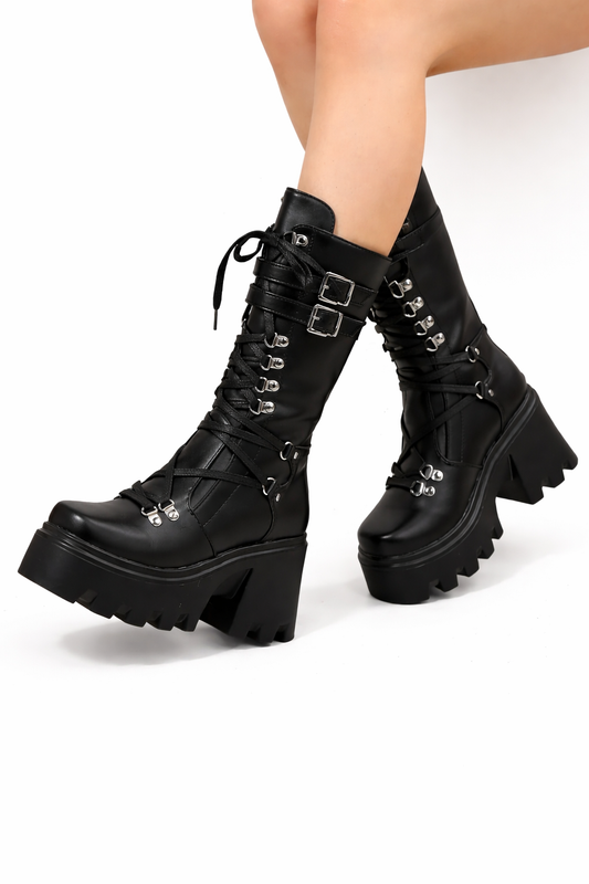 Patent Lace-Up Platform Boots