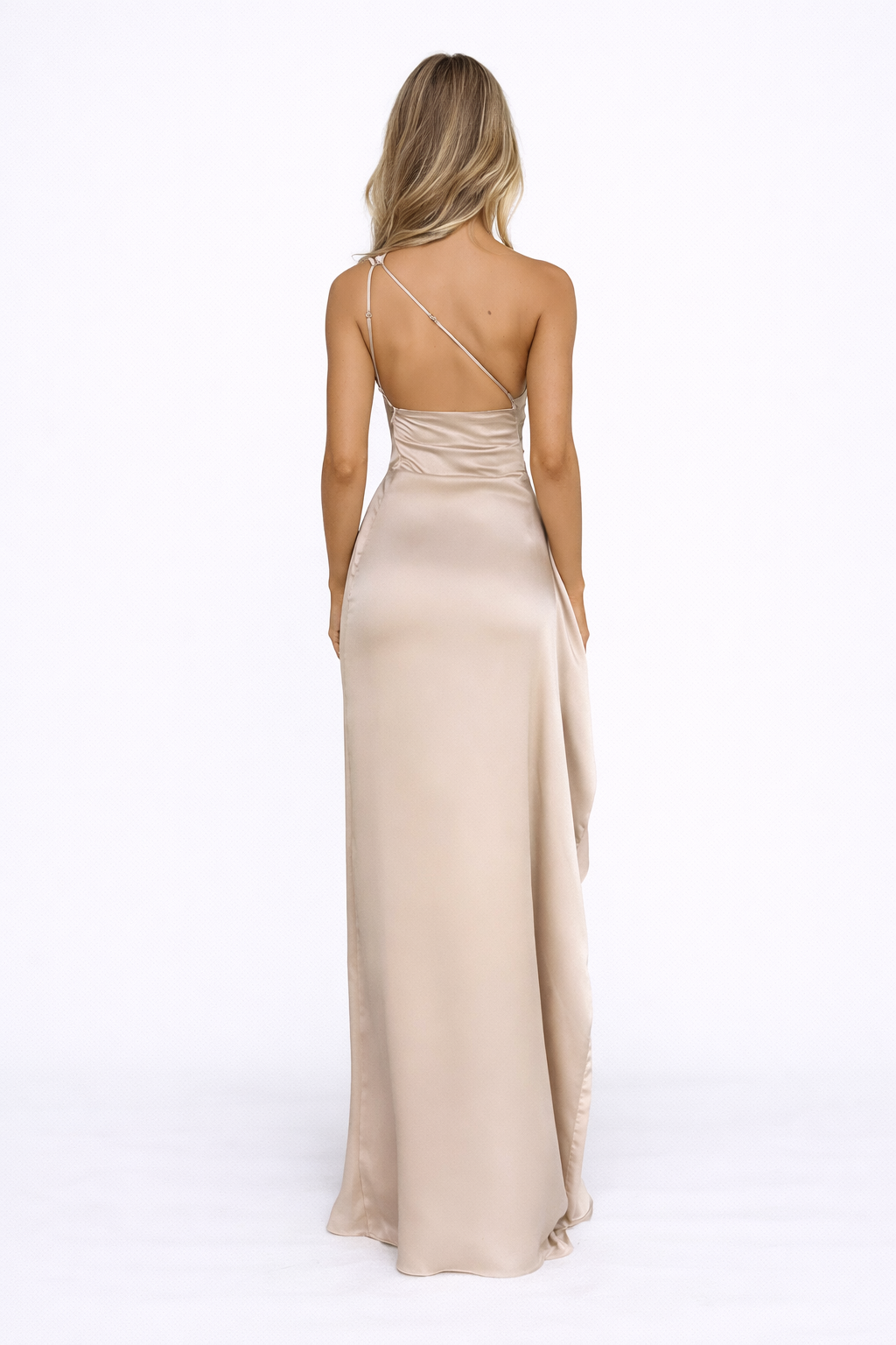 Satin One-Shoulder Maxi Dress