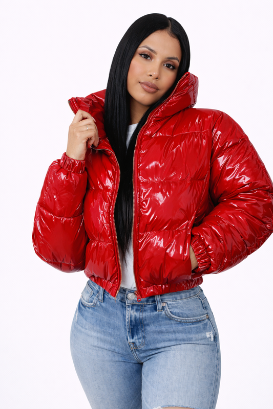 Faux Leather Bubble Puffer Jacket
