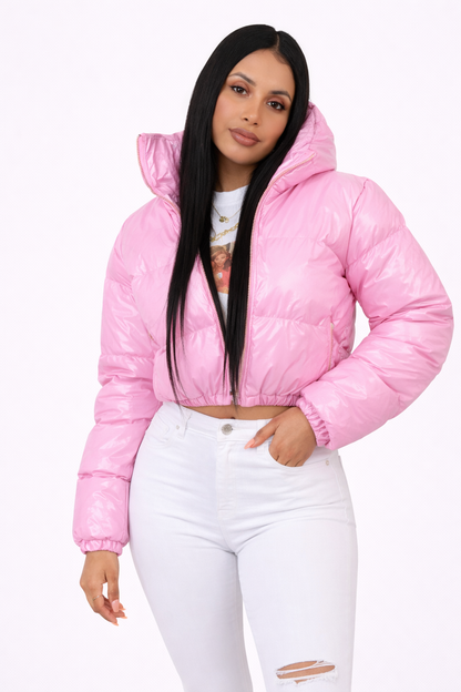 Faux Leather Bubble Puffer Jacket