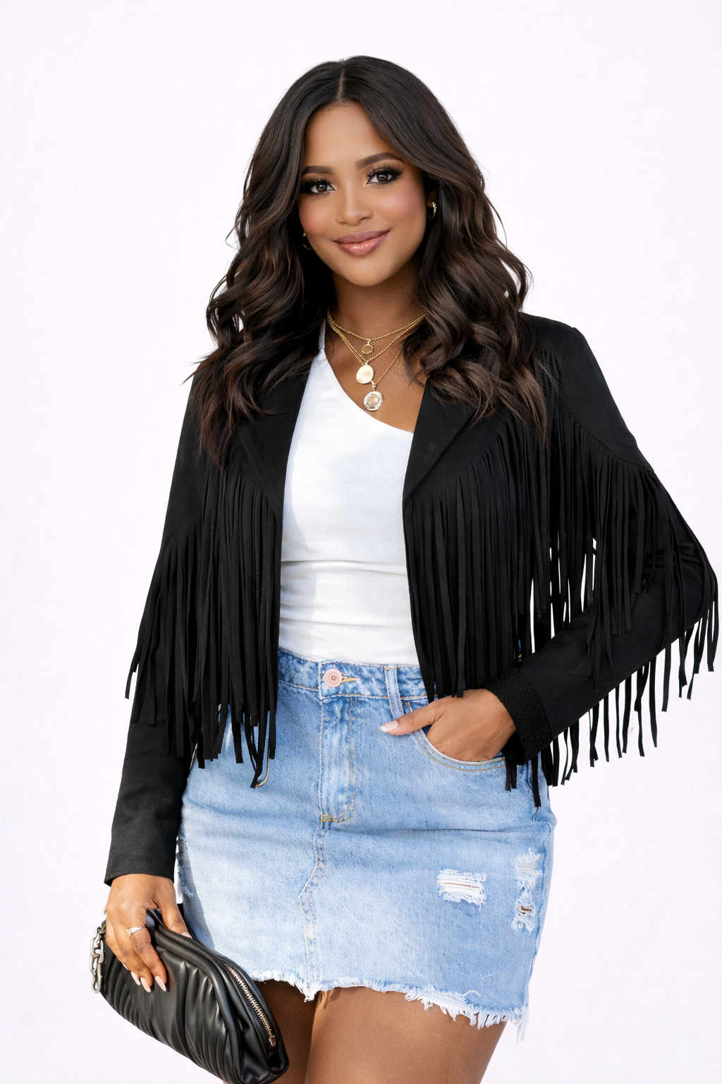 Faux Suede Fringe Jacket