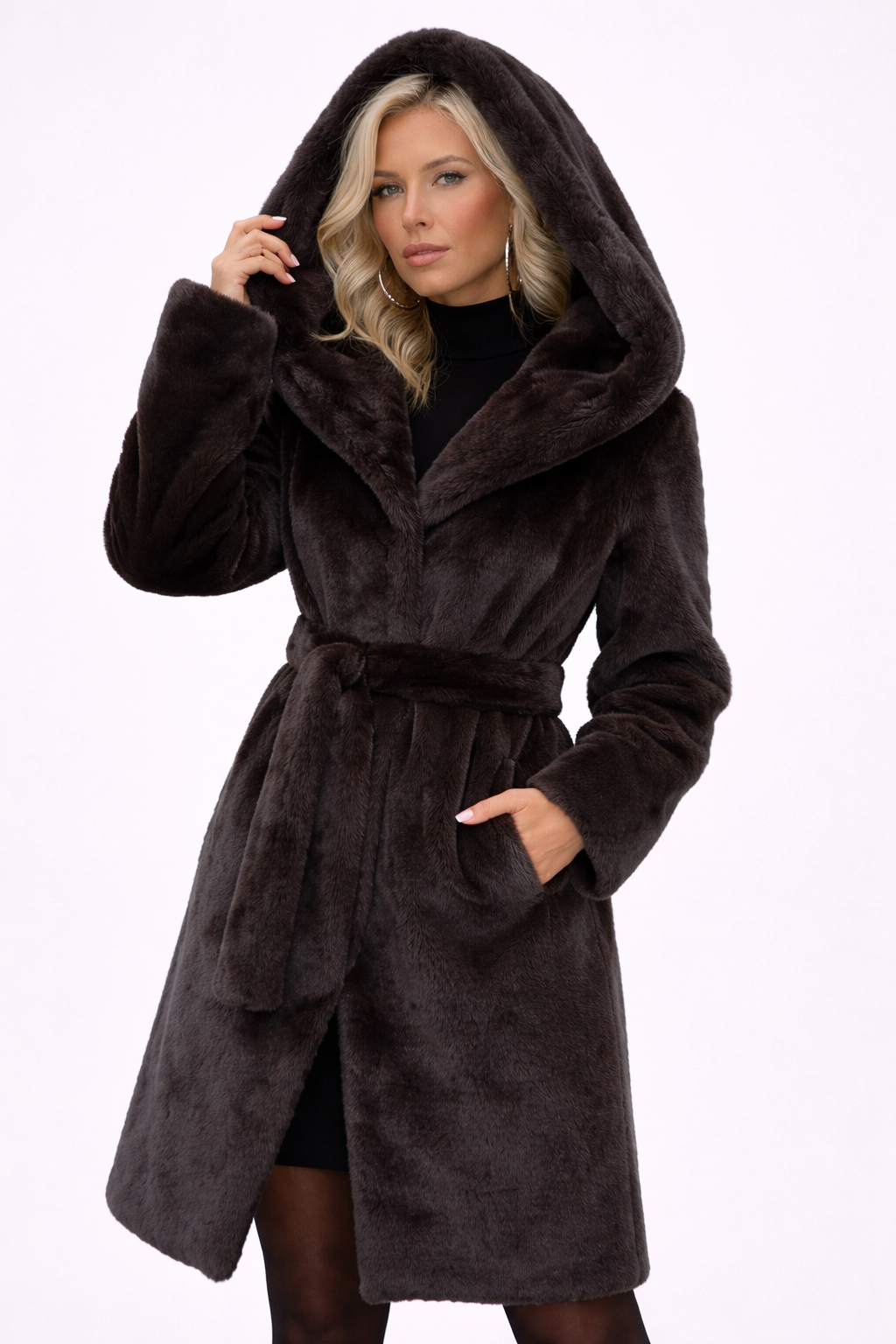Hooded Faux Fur Coat