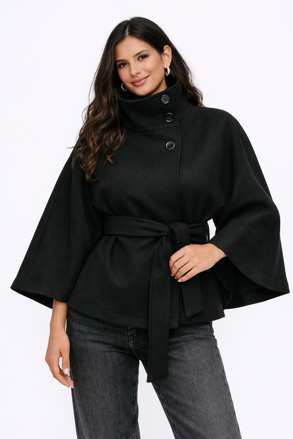 High-Neck Batwing Coat