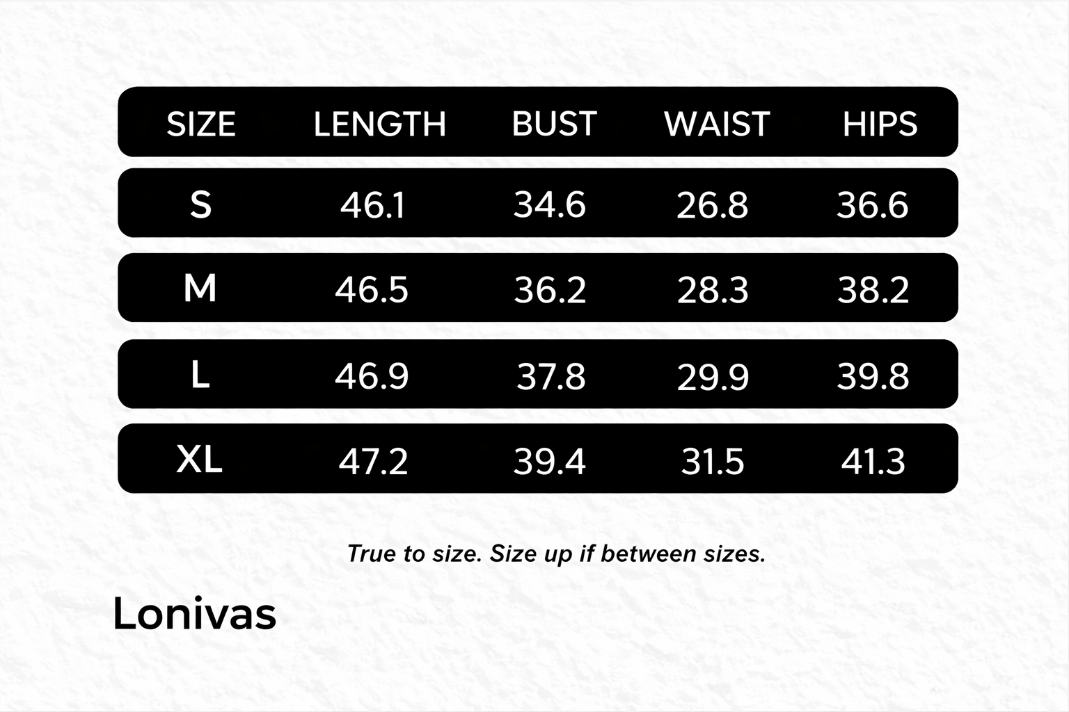 SIZE GUIDE inches