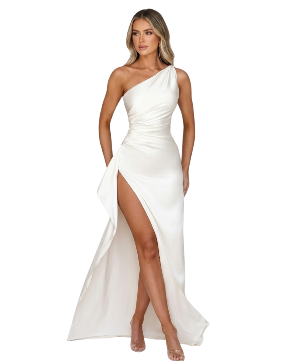 Satin One-Shoulder Maxi Dress