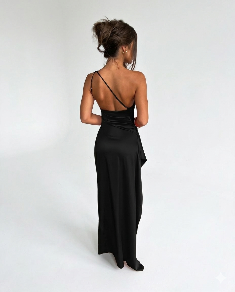 Satin One-Shoulder Maxi Dress