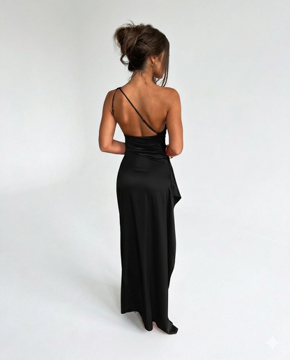 Satin One-Shoulder Maxi Dress