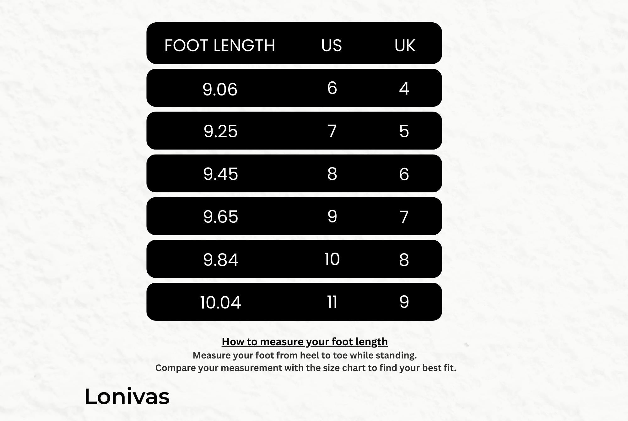 SIZE GUIDE inches
